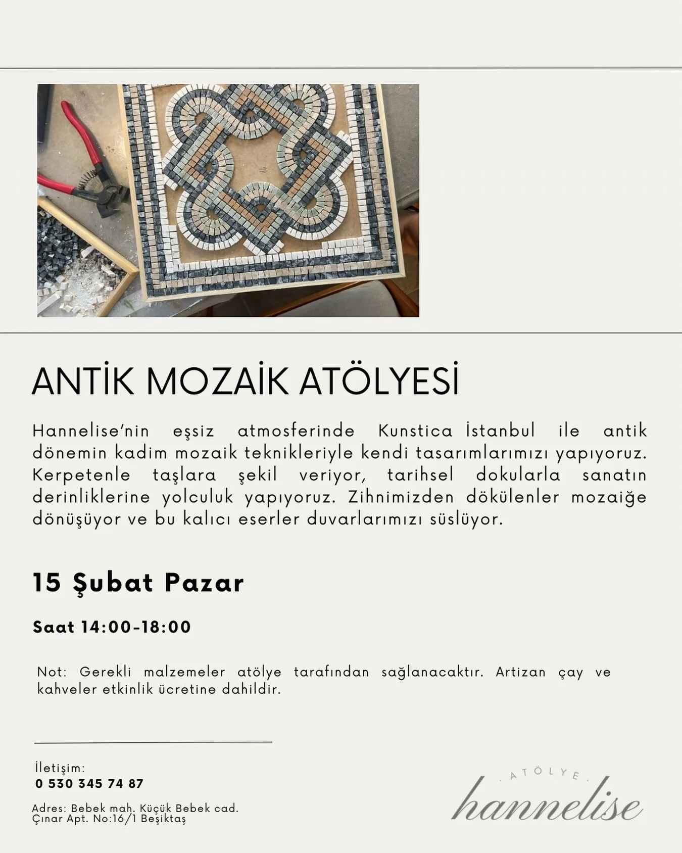 Kunstica ile Antik Mozaik Atölyesi etkinliğinden bir anı