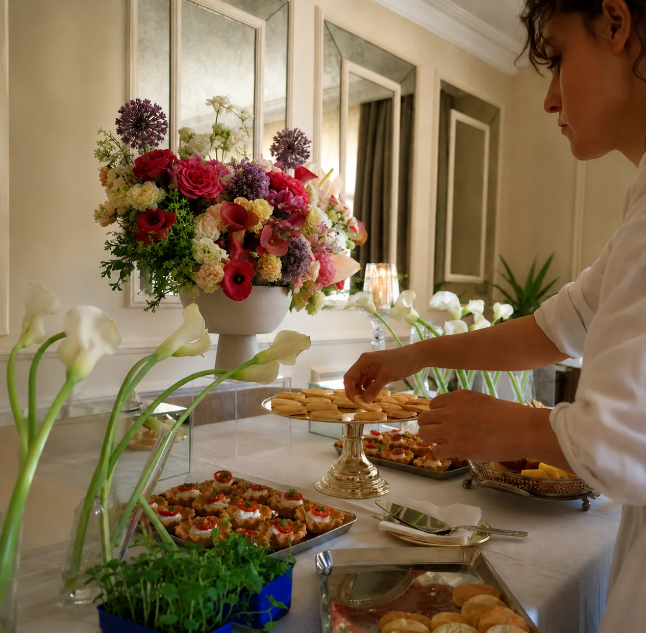Hannelise catering daveti için hazırlanan sofra ve servis masası
